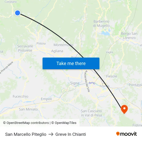 San Marcello Piteglio to Greve In Chianti map