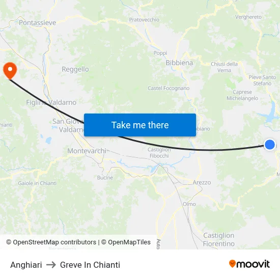 Anghiari to Greve In Chianti map