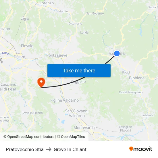 Pratovecchio Stia to Greve In Chianti map