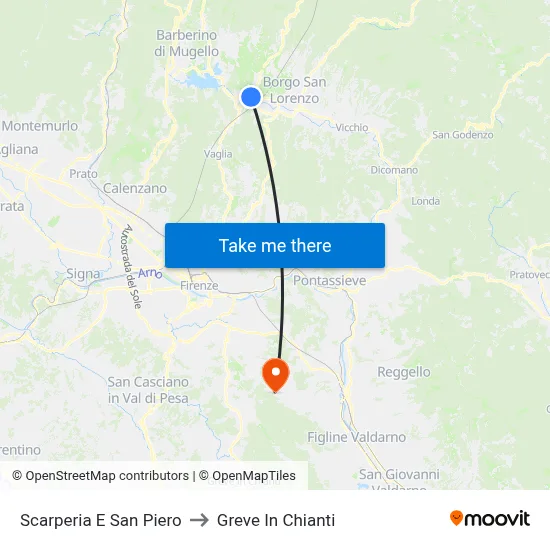 Scarperia and San Piero to Greve In Chianti map
