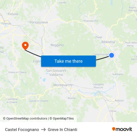 Castel Focognano to Greve In Chianti map