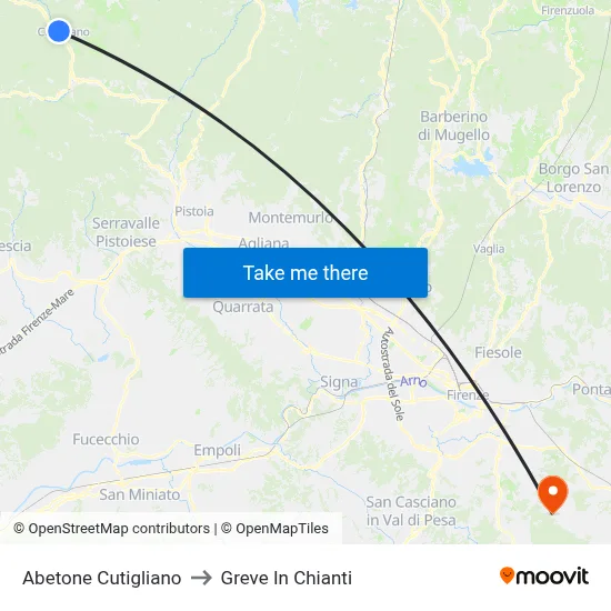 Abetone Cutigliano to Greve In Chianti map