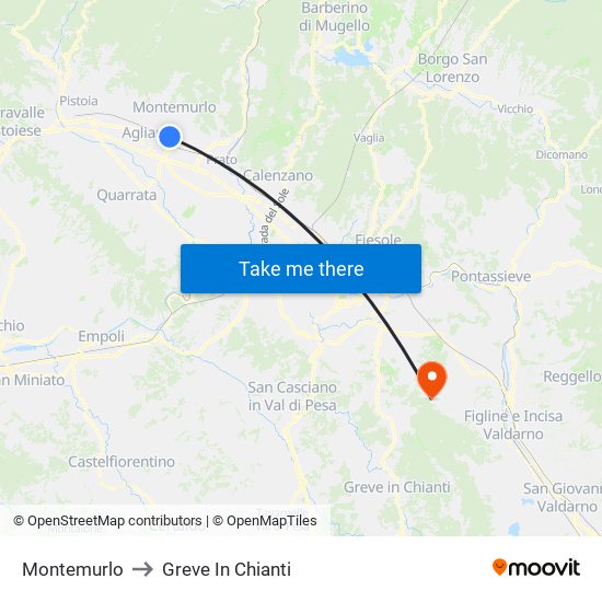 Montemurlo to Greve In Chianti map