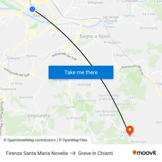 Firenze Santa Maria Novella to Greve In Chianti map