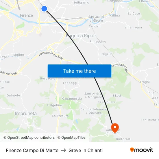 Firenze Campo Di Marte to Greve In Chianti map