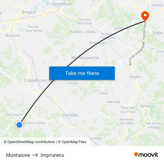 Montaione to Impruneta map