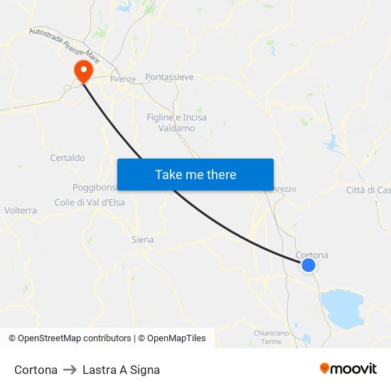 Cortona to Lastra A Signa map