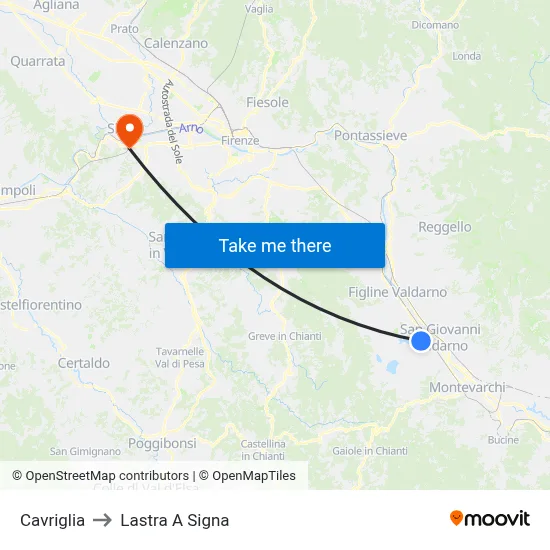 Cavriglia to Lastra A Signa map