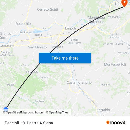 Peccioli to Lastra A Signa map