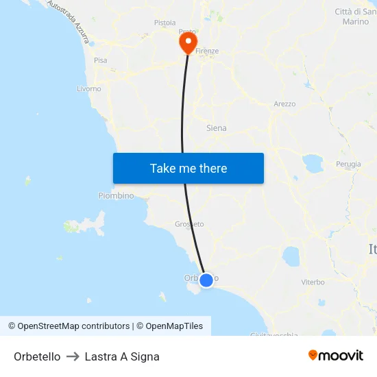 Orbetello to Lastra A Signa map