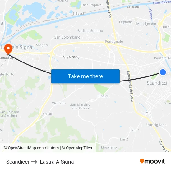 Scandicci to Lastra A Signa map