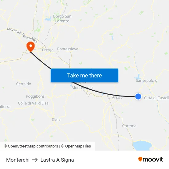 Monterchi to Lastra A Signa map