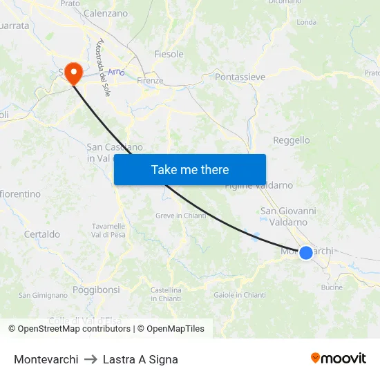 Montevarchi to Lastra A Signa map