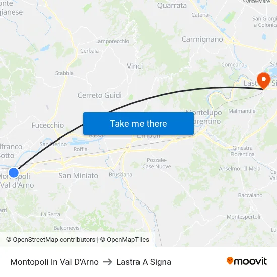 Montopoli In Val D'Arno to Lastra A Signa map