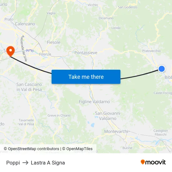 Poppi to Lastra A Signa map