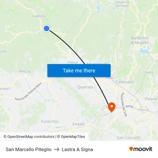 San Marcello Piteglio to Lastra A Signa map