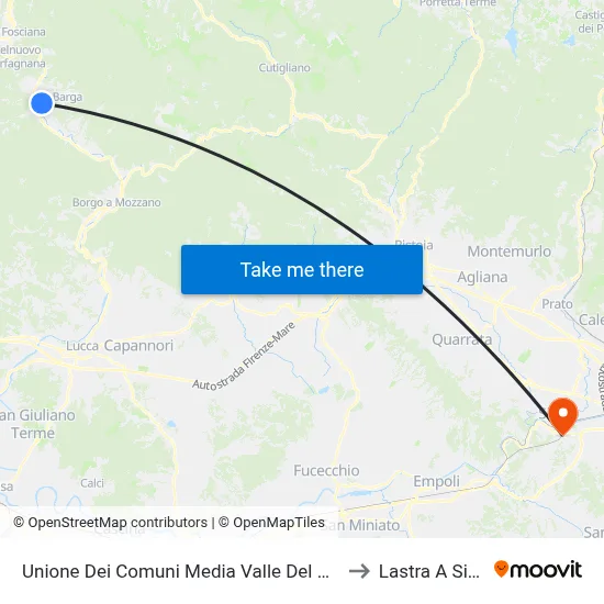 Union of Municipalities of Media Valle del Serchio to Lastra A Signa map