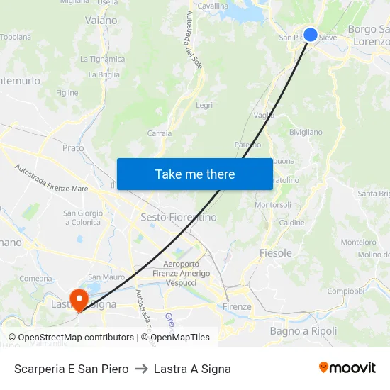 Scarperia and San Piero to Lastra A Signa map