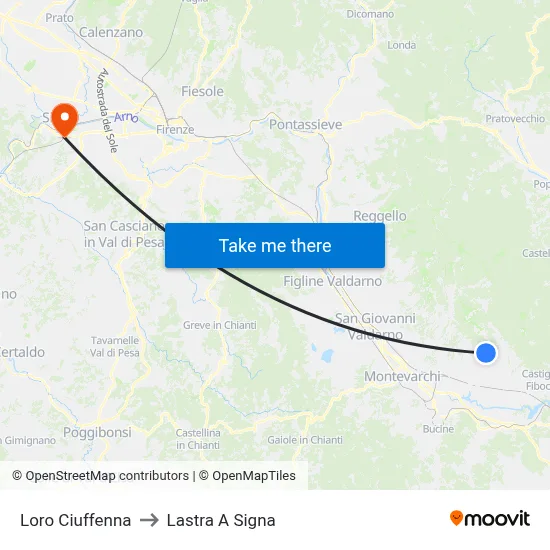 Loro Ciuffenna to Lastra A Signa map