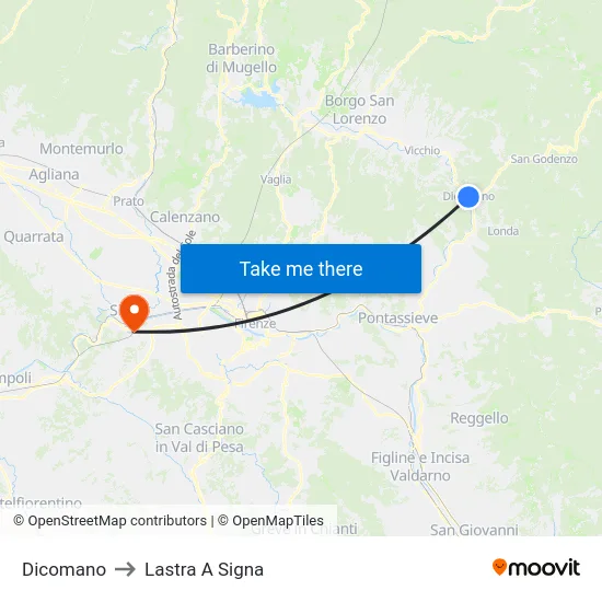 Dicomano to Lastra A Signa map