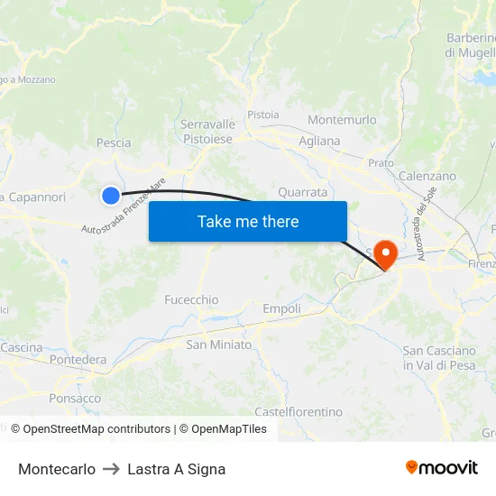 Montecarlo to Lastra A Signa map