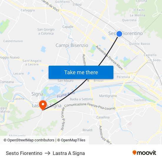 Sesto Fiorentino to Lastra A Signa map