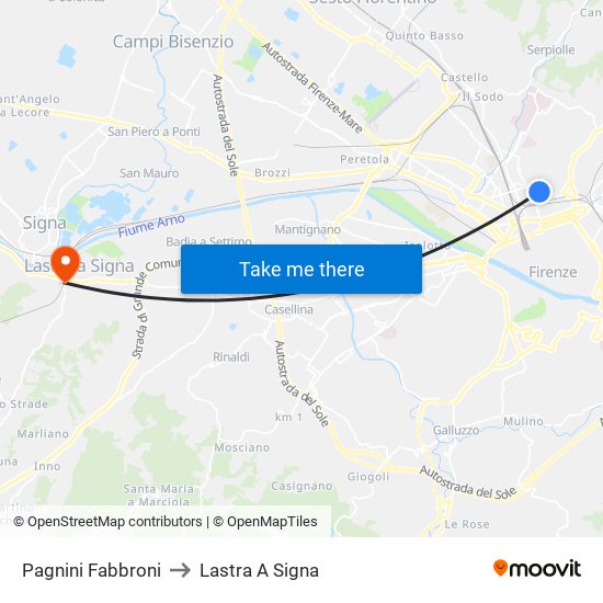 Pagnini Fabbroni to Lastra A Signa map