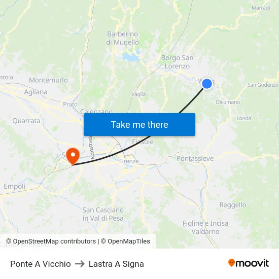 Ponte A Vicchio to Lastra A Signa map