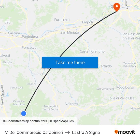 V. Del Commerecio Carabinieri to Lastra A Signa map