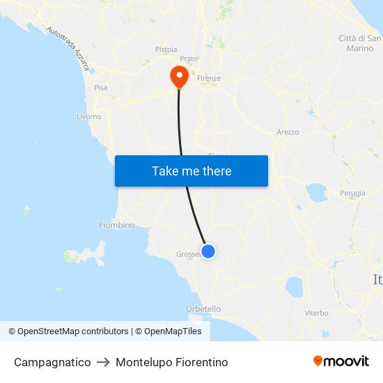 Campagnatico to Montelupo Fiorentino map