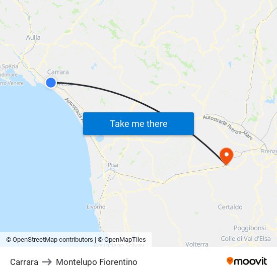 Carrara to Montelupo Fiorentino map