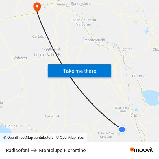 Radicofani to Montelupo Fiorentino map