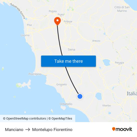 Manciano to Montelupo Fiorentino map