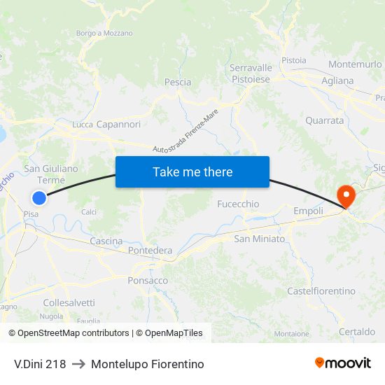 V.Dini 218 to Montelupo Fiorentino map