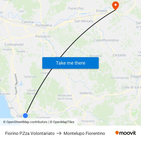 Fiorino P.Zza Volontariato to Montelupo Fiorentino map