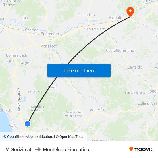 V. Gorizia 56 to Montelupo Fiorentino map