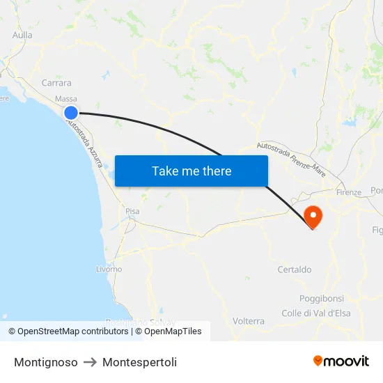 Montignoso to Montespertoli map