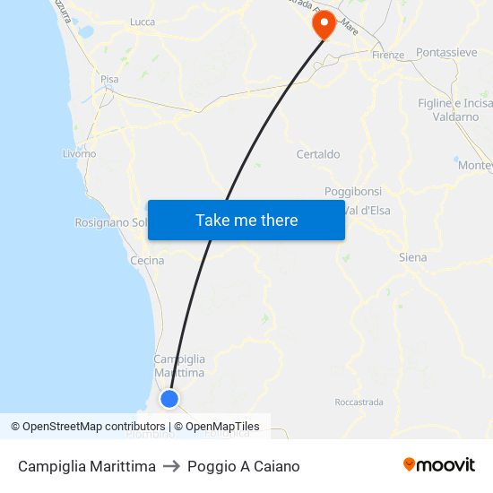Campiglia Marittima to Poggio A Caiano map