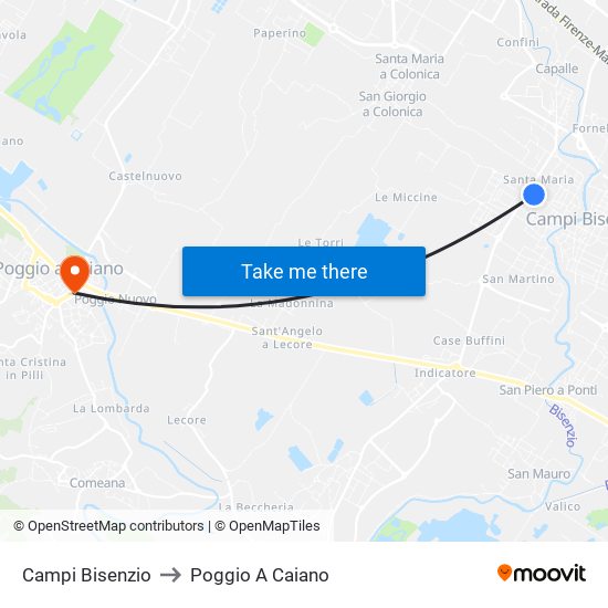 Campi Bisenzio to Poggio A Caiano map