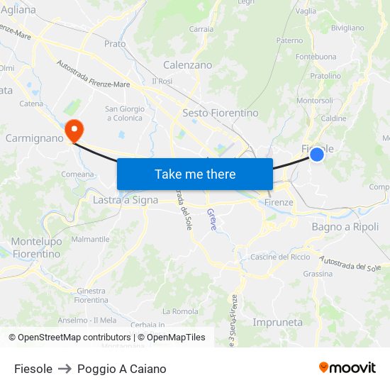 Fiesole to Poggio A Caiano map