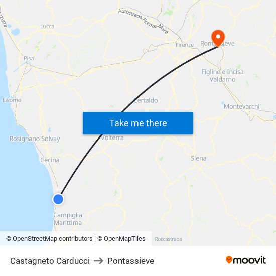 Castagneto Carducci to Pontassieve map