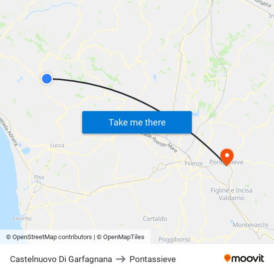 Castelnuovo Di Garfagnana to Pontassieve map