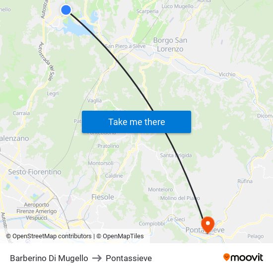 Barberino Di Mugello to Pontassieve map