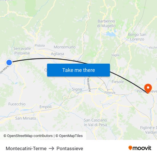 Montecatini-Terme to Pontassieve map