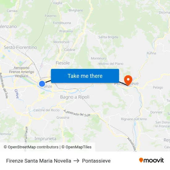 Firenze Santa Maria Novella to Pontassieve map