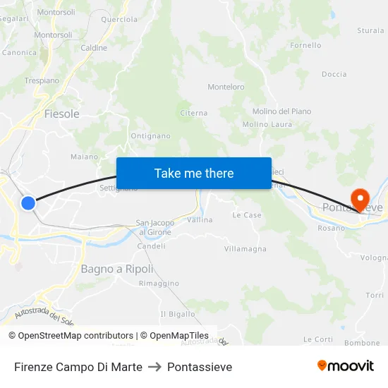 Florence Campo di Marte to Pontassieve map