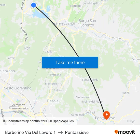 Barberino Via Del Lavoro 1 to Pontassieve map