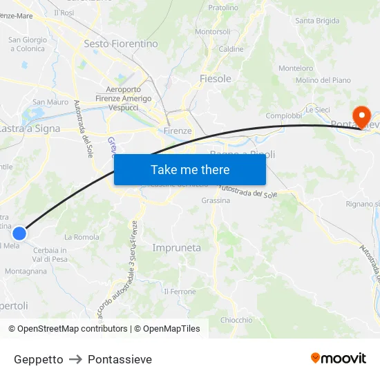 Geppetto to Pontassieve map