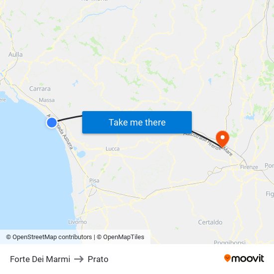 Forte Dei Marmi to Prato map