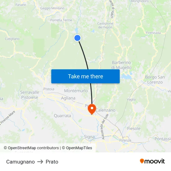 Camugnano to Prato map
